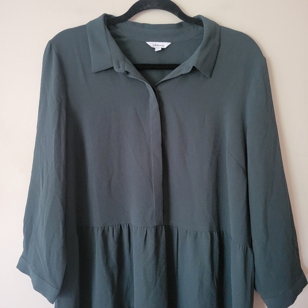 Reitmans Tiered 3/4 Sleeve Babydoll Tunic Shirt in Deep Forest Green Size Large - Picture 3 of 8